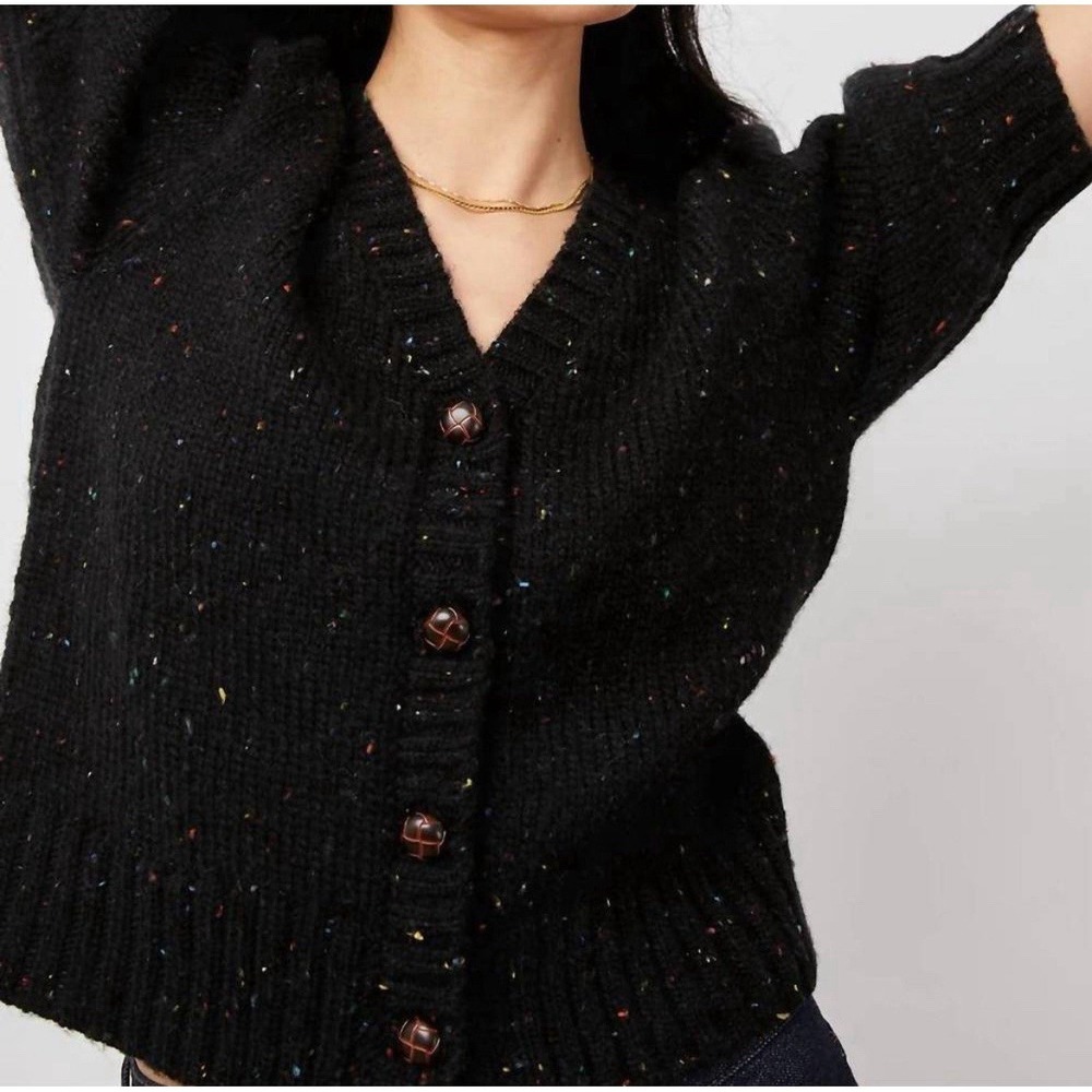 NEW Rails Isla Black Confetti Short-Sleeve Cardigan Sweater Size XL Neutral NWT - Picture 5 of 9